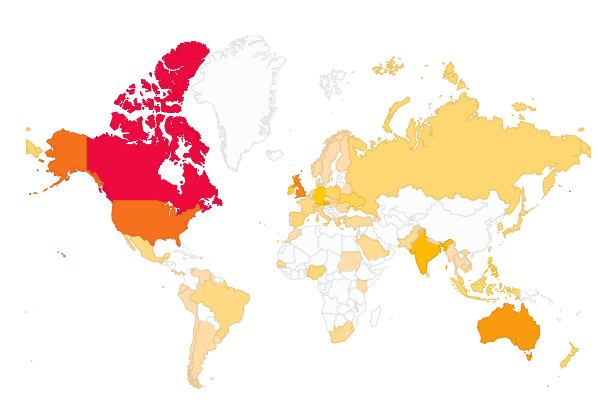 Our audience: Red shows highest traffic